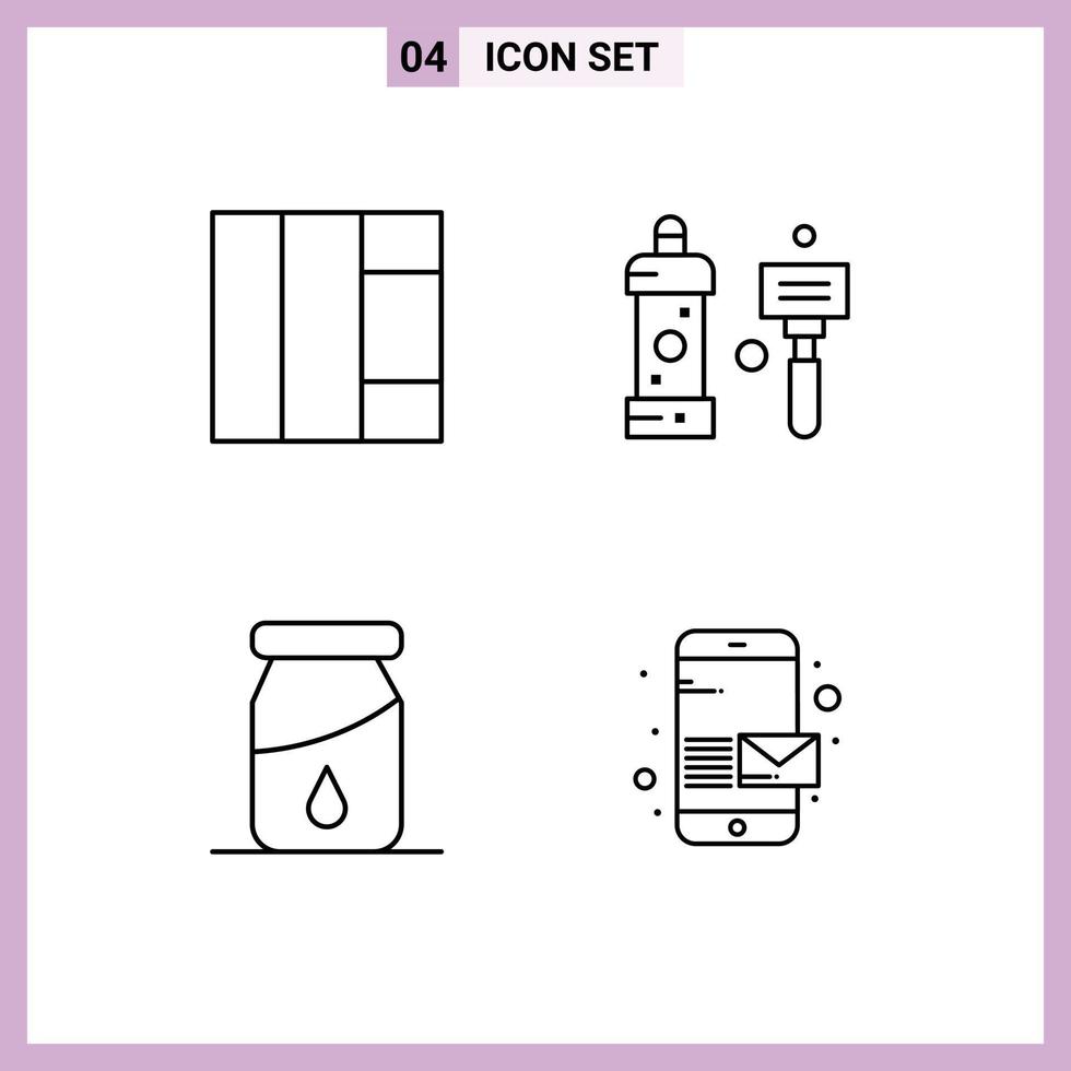 Stock Vector Icon Pack of 4 Line Signs and Symbols for grid drug bathroom shower message Editable Vector Design Elements