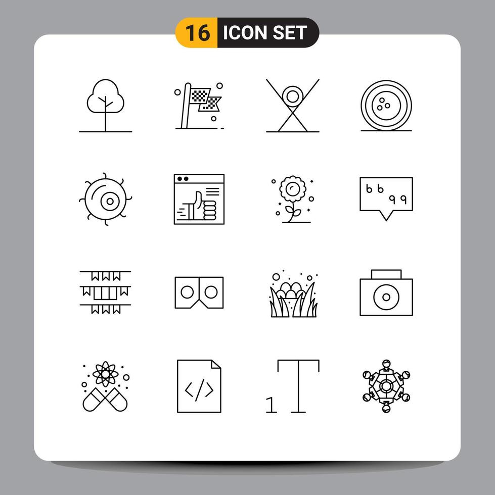 Set of 16 Vector Outlines on Grid for sports bowling drink ball sushi Editable Vector Design Elements