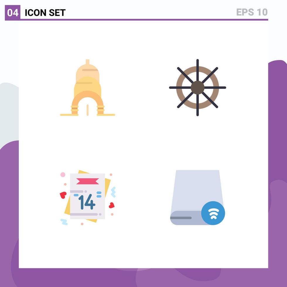 Group of 4 Flat Icons Signs and Symbols for chrysler love boat wheel romantic Editable Vector Design Elements