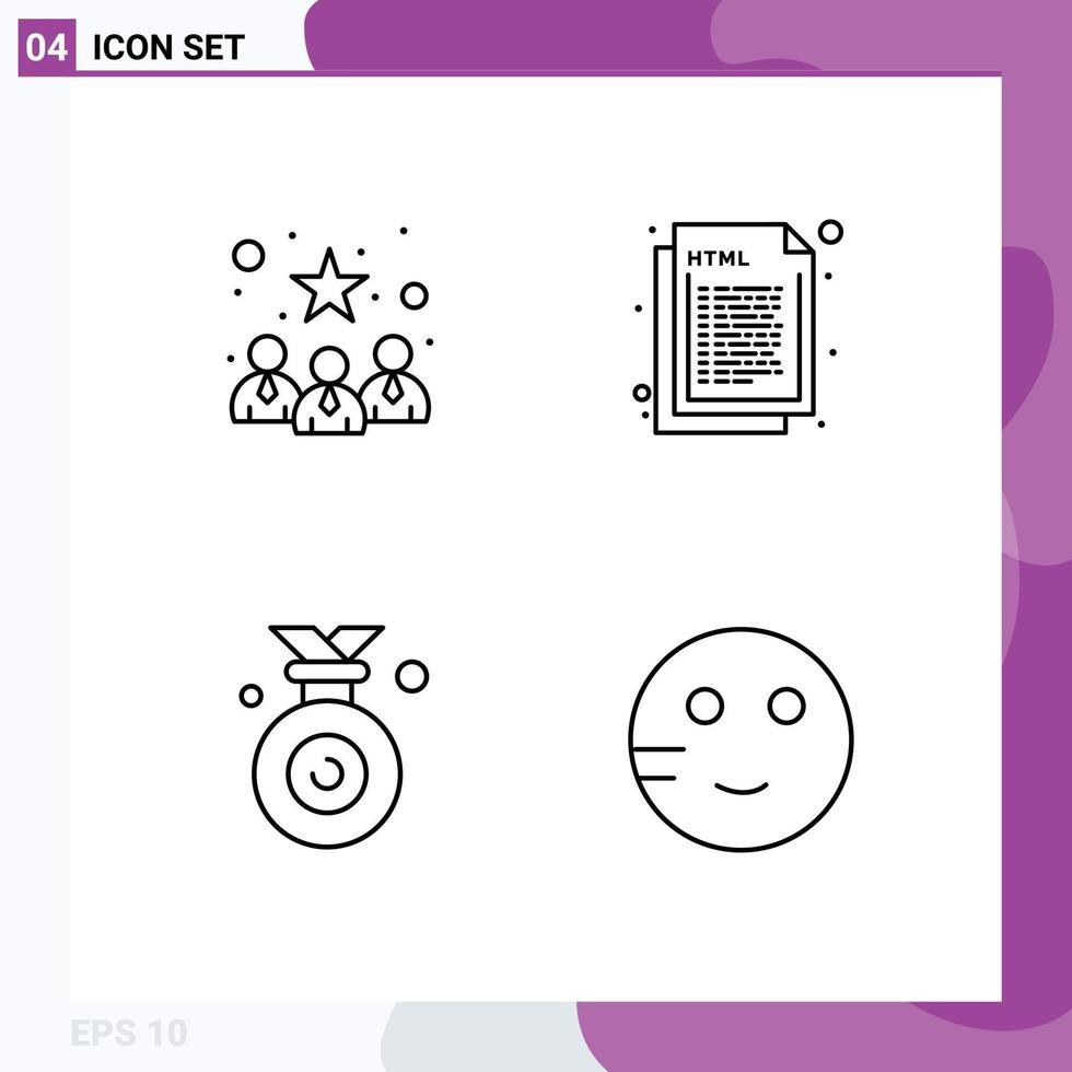 Group of 4 Modern Filledline Flat Colors Set for business medal best team html winner Editable Vector Design Elements