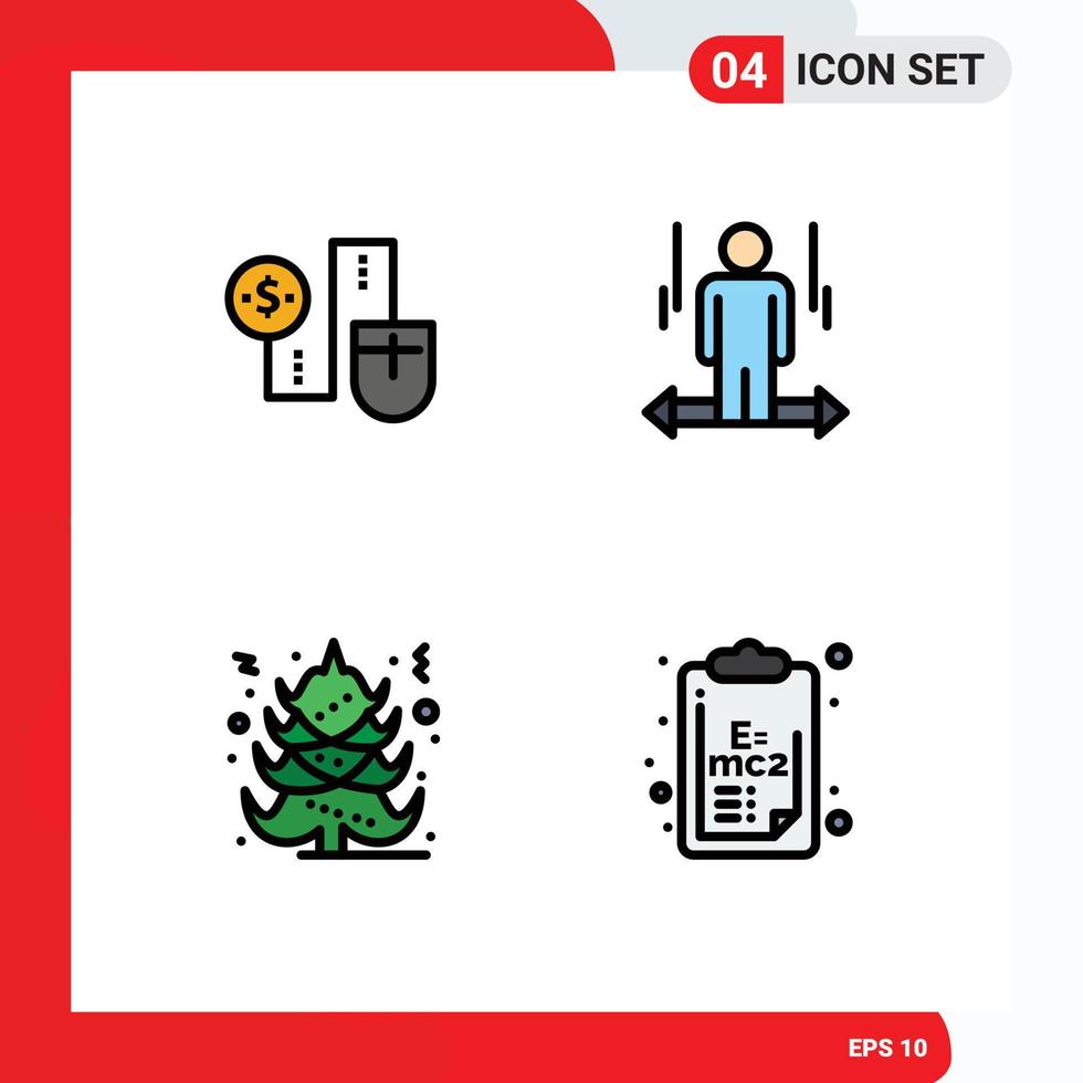 4 Thematic Vector Filledline Flat Colors and Editable Symbols of mouse right dollor man tree Editable Vector Design Elements