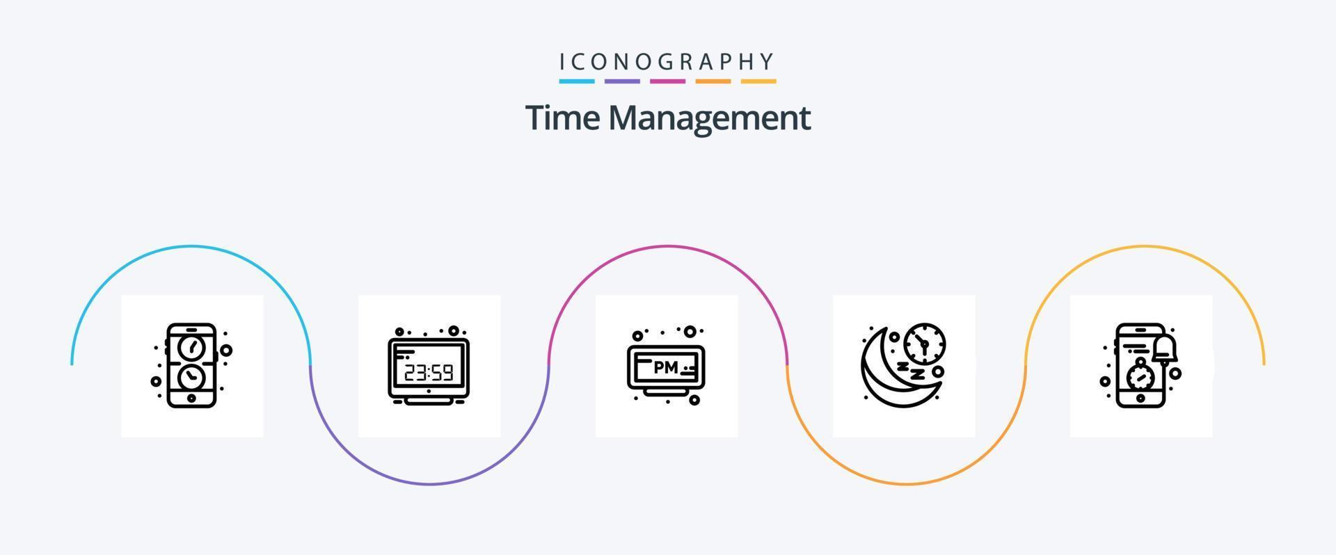 Time Management Line 5 Icon Pack Including time. moon. display. line. time vector