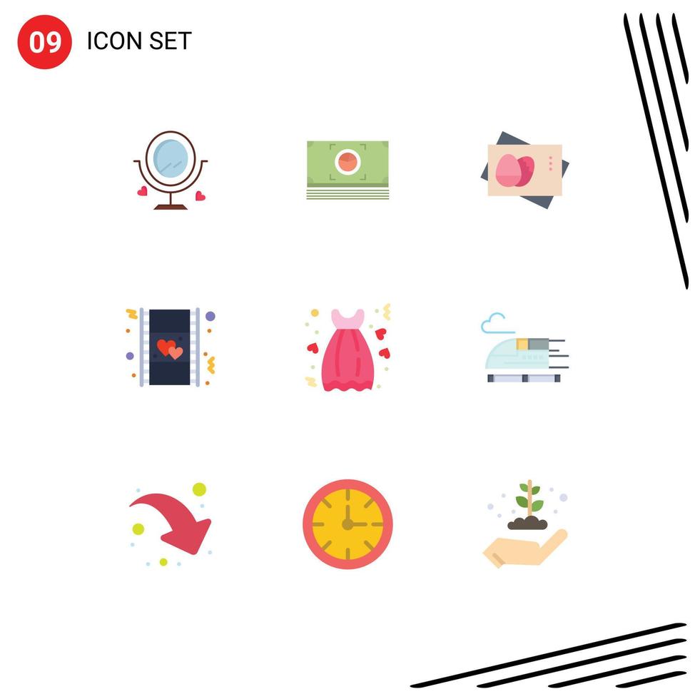 Set of 9 Modern UI Icons Symbols Signs for date movie passboard love film Editable Vector Design Elements