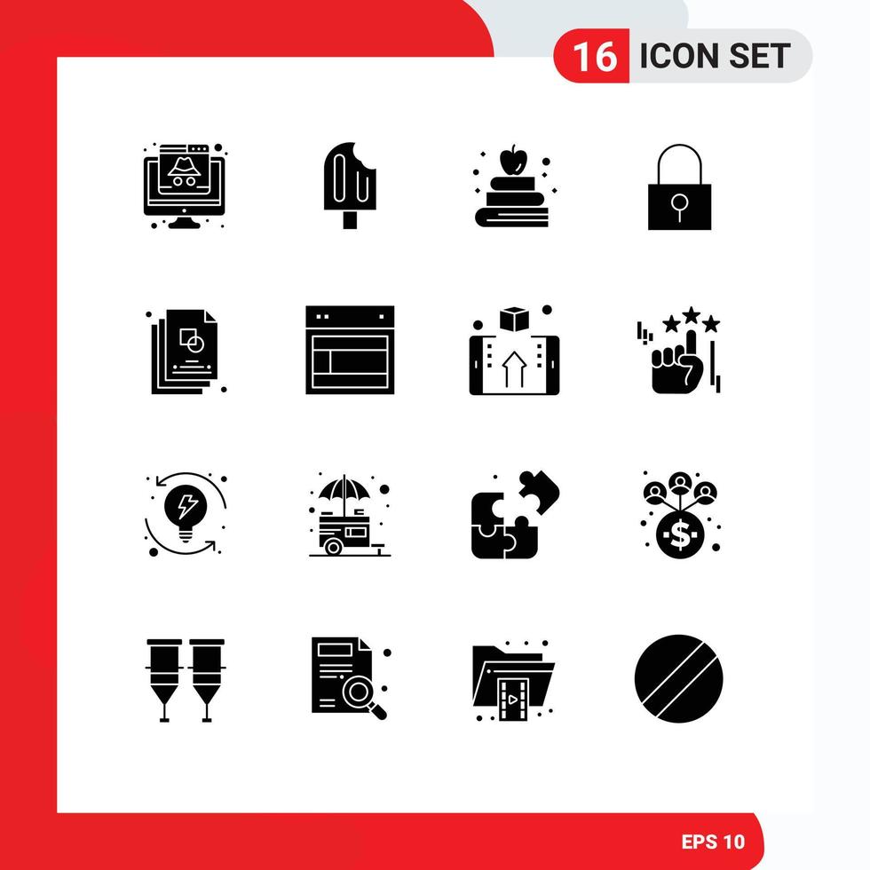 16 Thematic Vector Solid Glyphs and Editable Symbols of sketch password lock ice password education Editable Vector Design Elements
