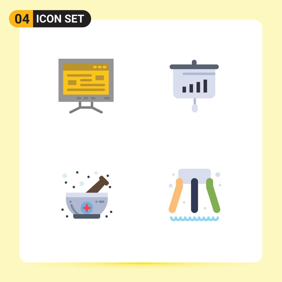 Universal Icon Symbols Group of 4 Modern Flat Icons of computer bowl education sales medicine Editable Vector Design Elements