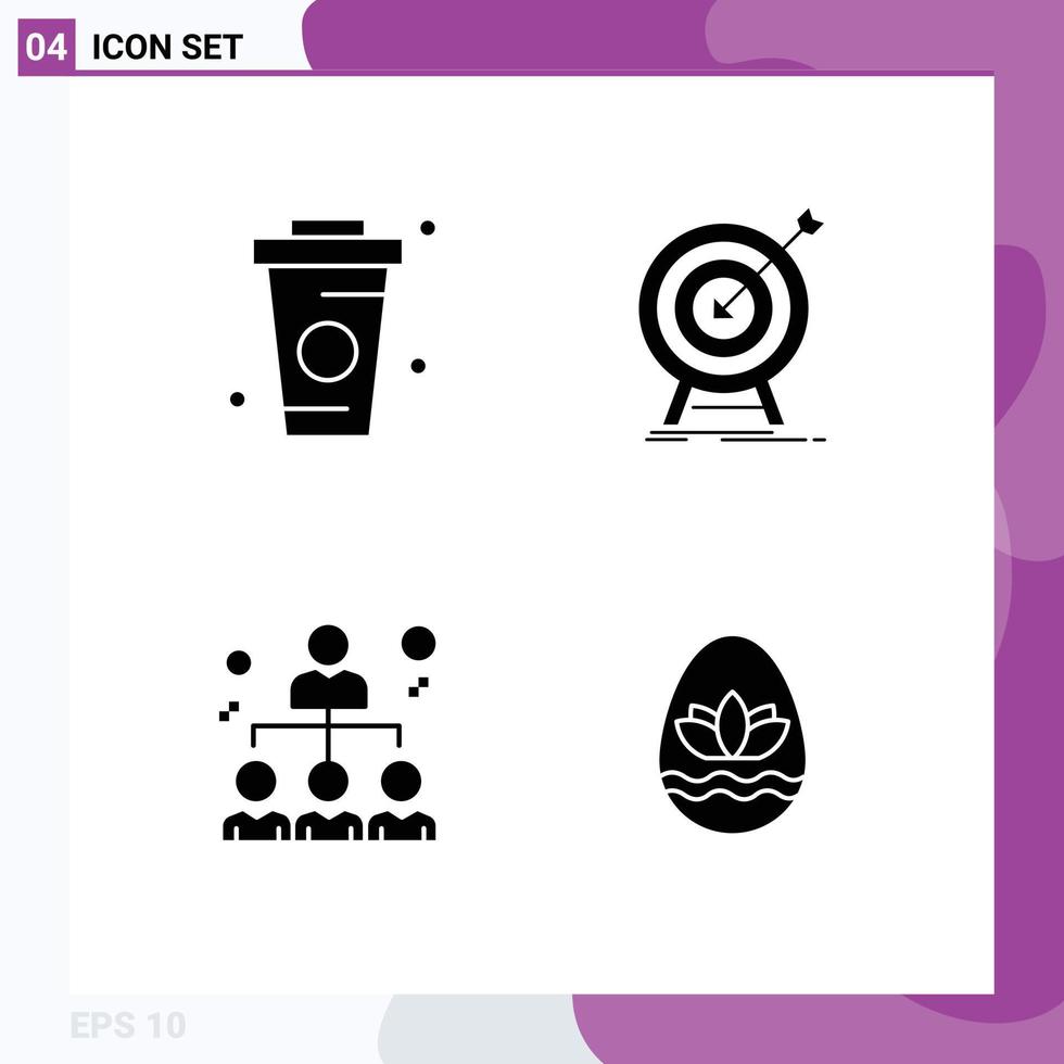 User Interface Pack of 4 Basic Solid Glyphs of coffee target drinks hit network Editable Vector Design Elements