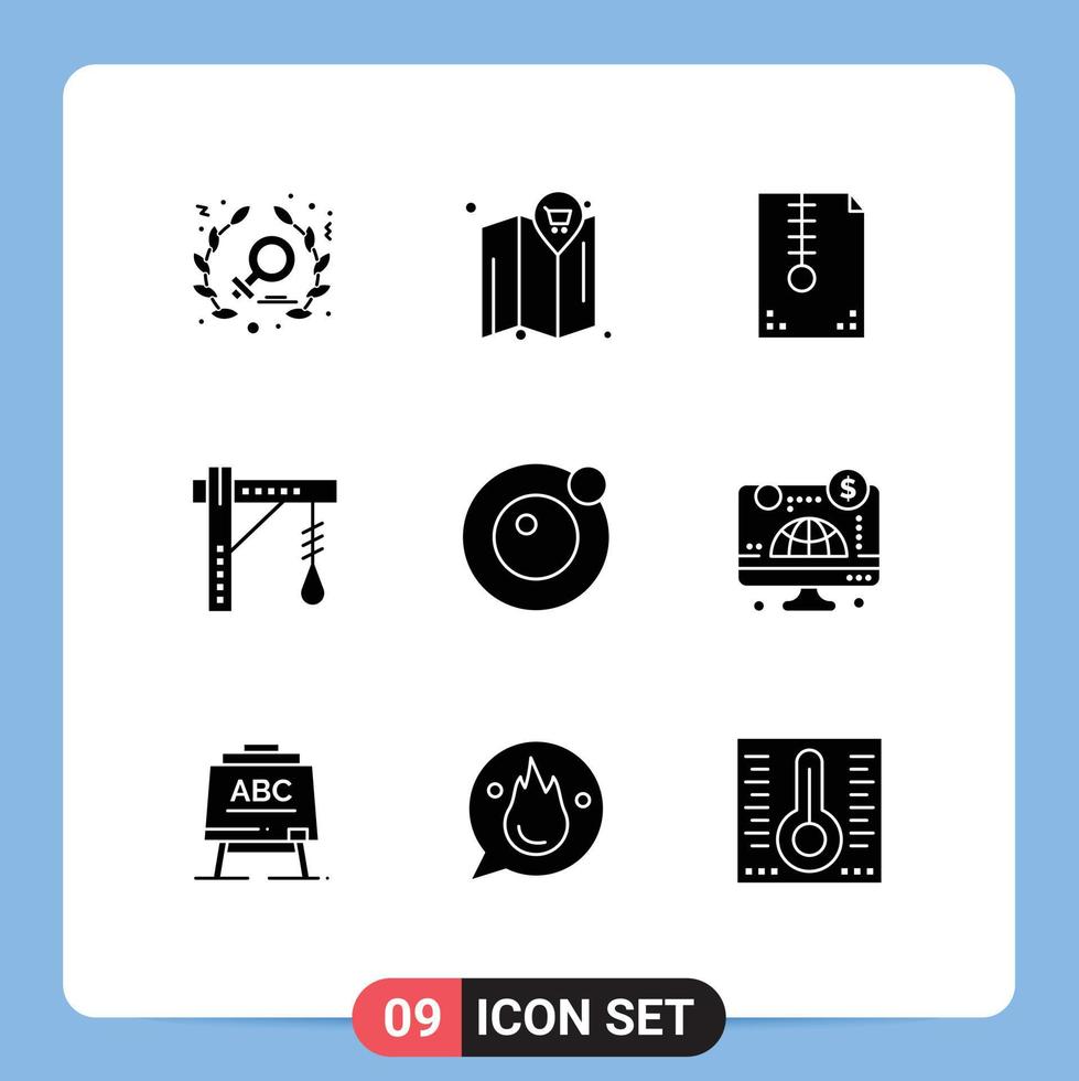 Modern Set of 9 Solid Glyphs and symbols such as orbit light compressed halloween bulb Editable Vector Design Elements