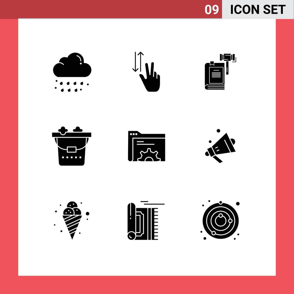 Set of 9 Modern UI Icons Symbols Signs for lifestyle legal down hammer court Editable Vector Design Elements