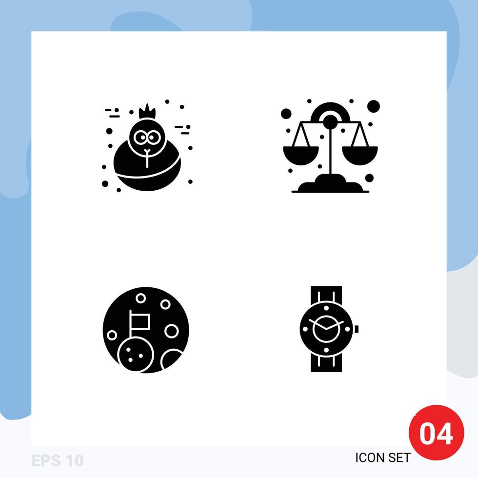 Solid Glyph Pack of 4 Universal Symbols of holiday planet chemistry moon smart watch Editable Vector Design Elements