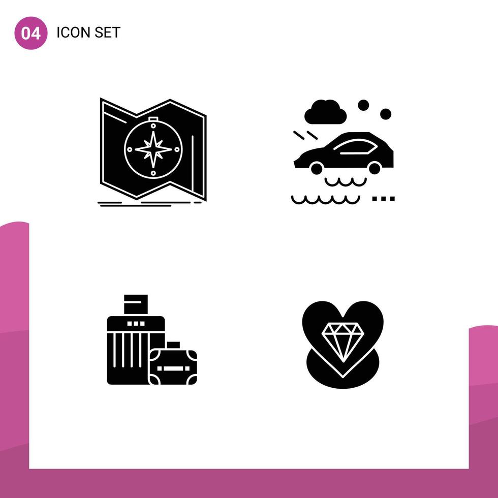 4 User Interface Solid Glyph Pack of modern Signs and Symbols of direction luggage navigate car handbag Editable Vector Design Elements