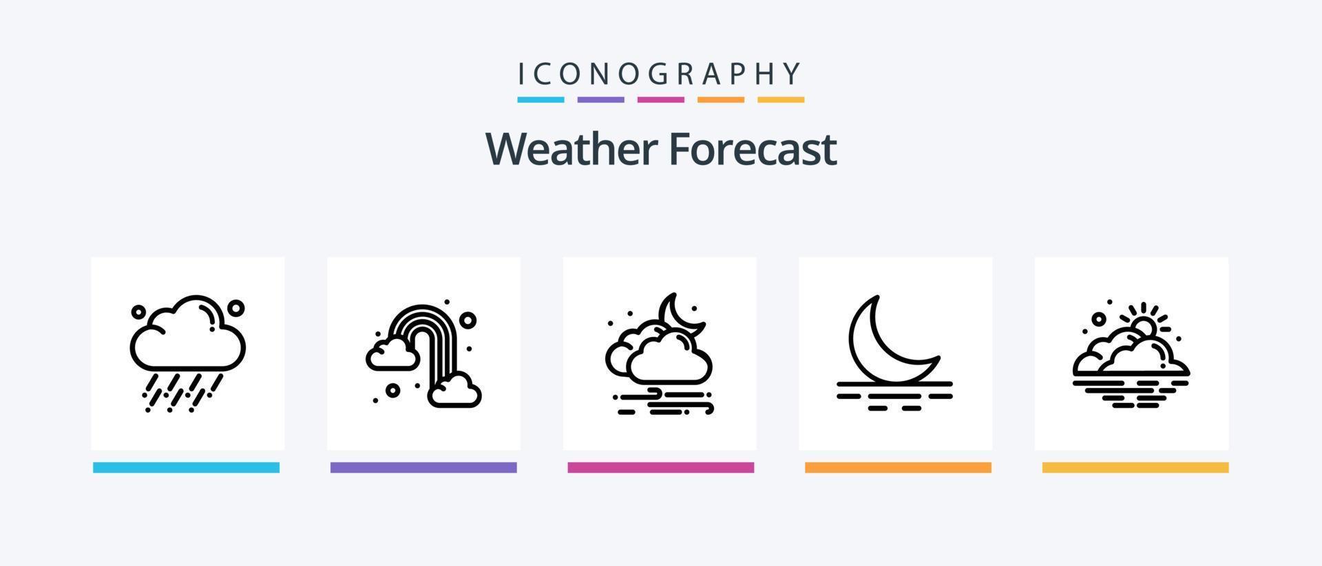 paquete de iconos de la línea meteorológica 5 que incluye el día. nube. viento. soleado. día. diseño de iconos creativos vector