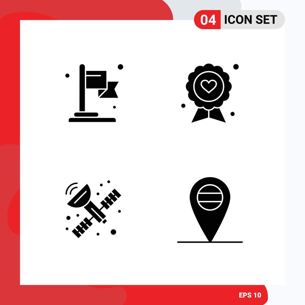 User Interface Pack of 4 Basic Solid Glyphs of achievement satellite badge fathers day placeholder Editable Vector Design Elements