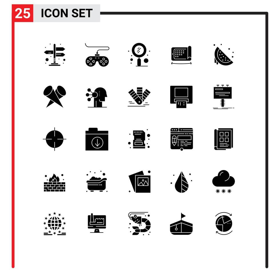 Modern Set of 25 Solid Glyphs and symbols such as fruit felexibel scan technology mobile Editable Vector Design Elements