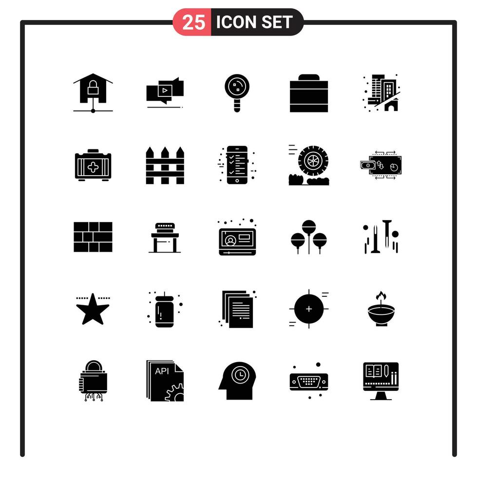 25 Thematic Vector Solid Glyphs and Editable Symbols of building dollars digital case dna Editable Vector Design Elements
