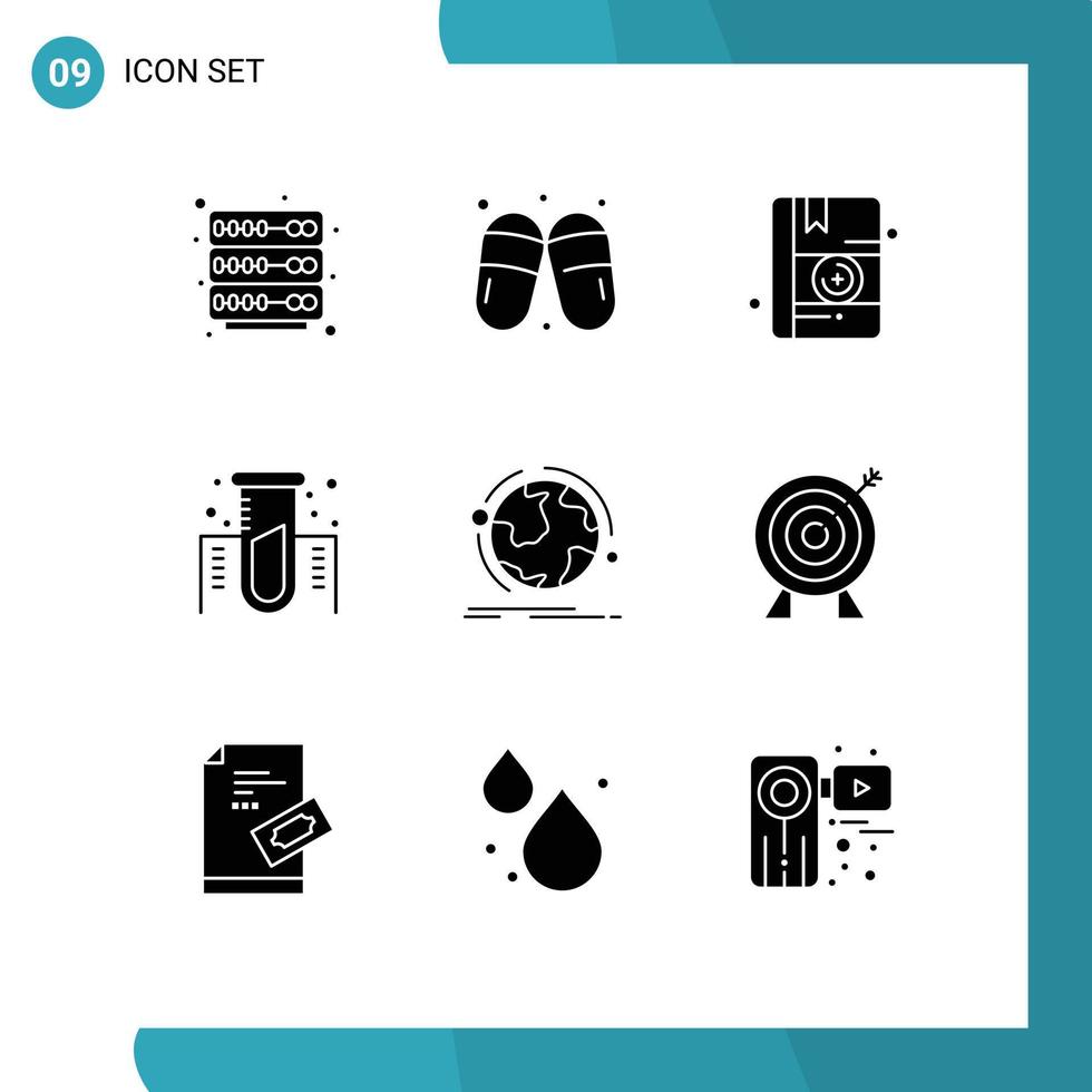 9 Universal Solid Glyphs Set for Web and Mobile Applications connection world medicine globe lab Editable Vector Design Elements