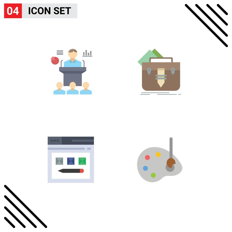 Set of 4 Modern UI Icons Symbols Signs for business briefcase presentation bag page Editable Vector Design Elements