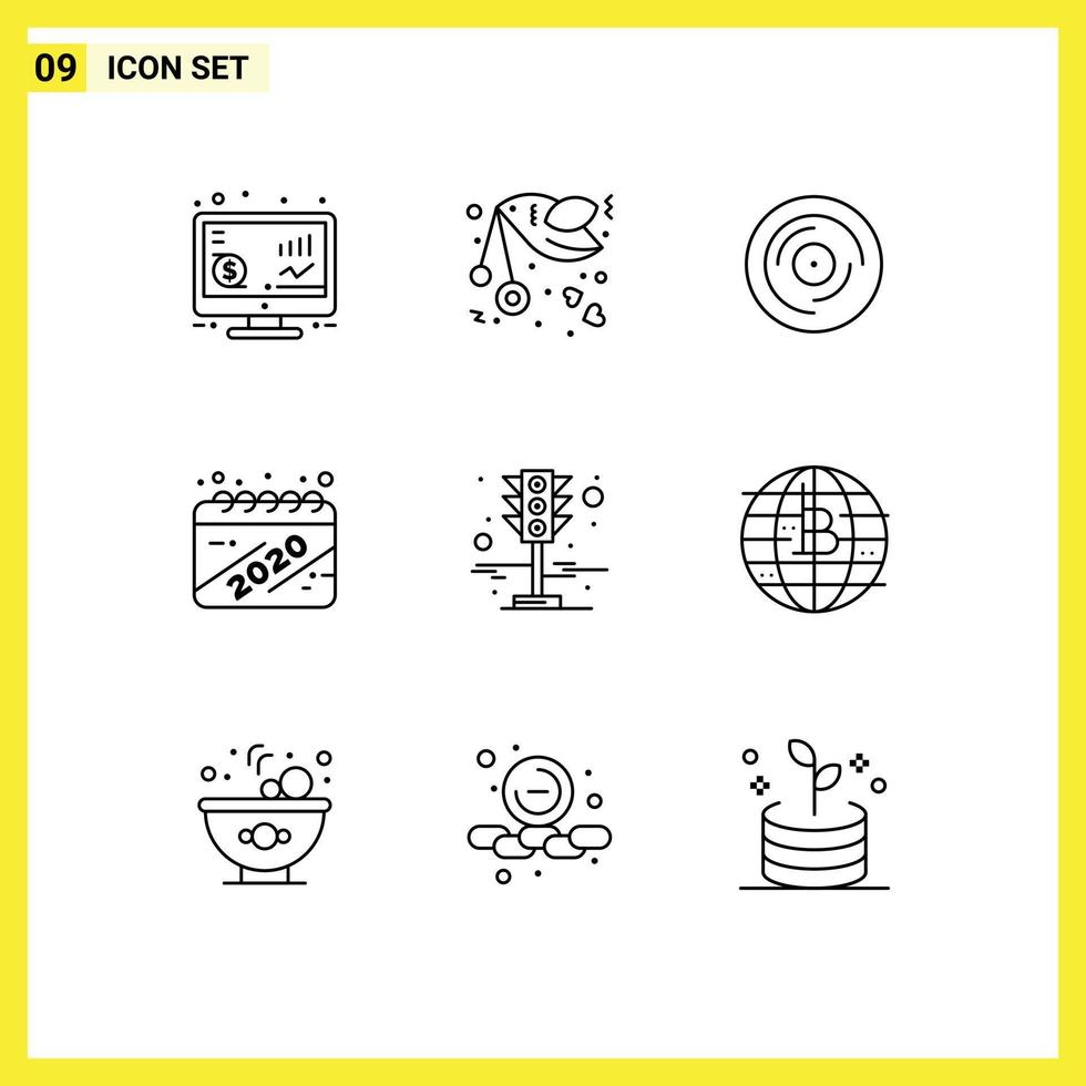 Pictogram Set of 9 Simple Outlines of celebration date romance calendar scratching Editable Vector Design Elements