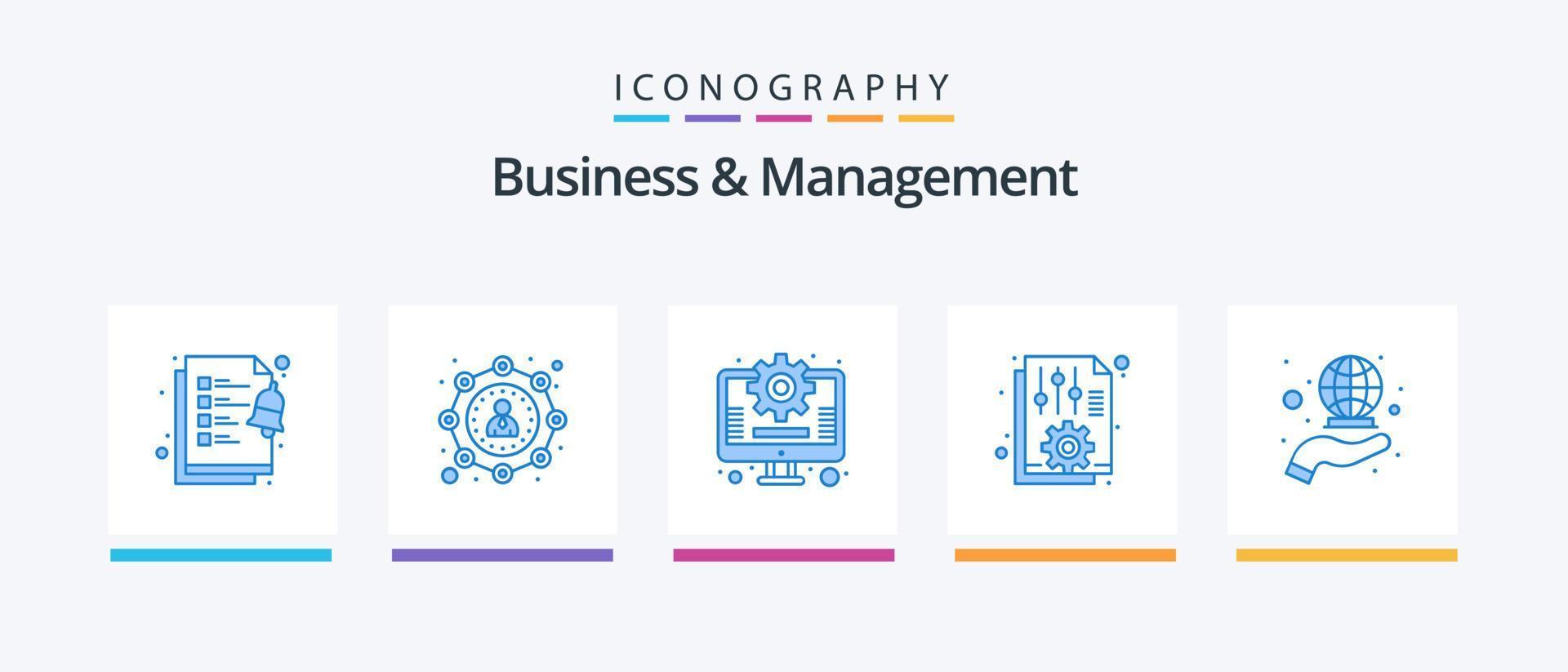 paquete de iconos azul 5 de negocios y administración que incluye internacional. cobertura. administración. informe. oficina. diseño de iconos creativos vector