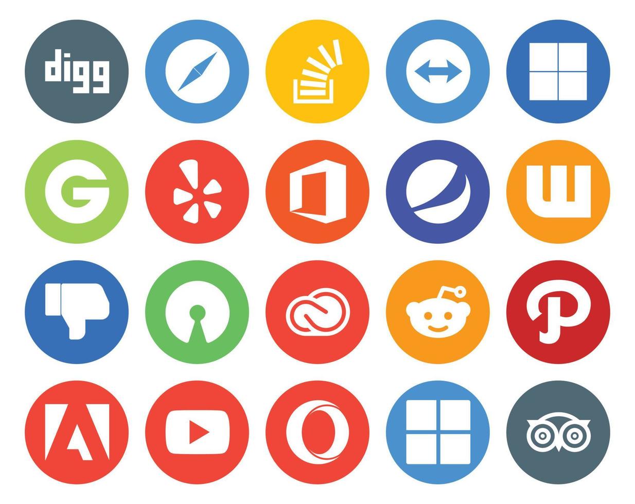 Paquete de 20 íconos de redes sociales que incluye cc de código abierto delicioso que no me gusta pepsi vector