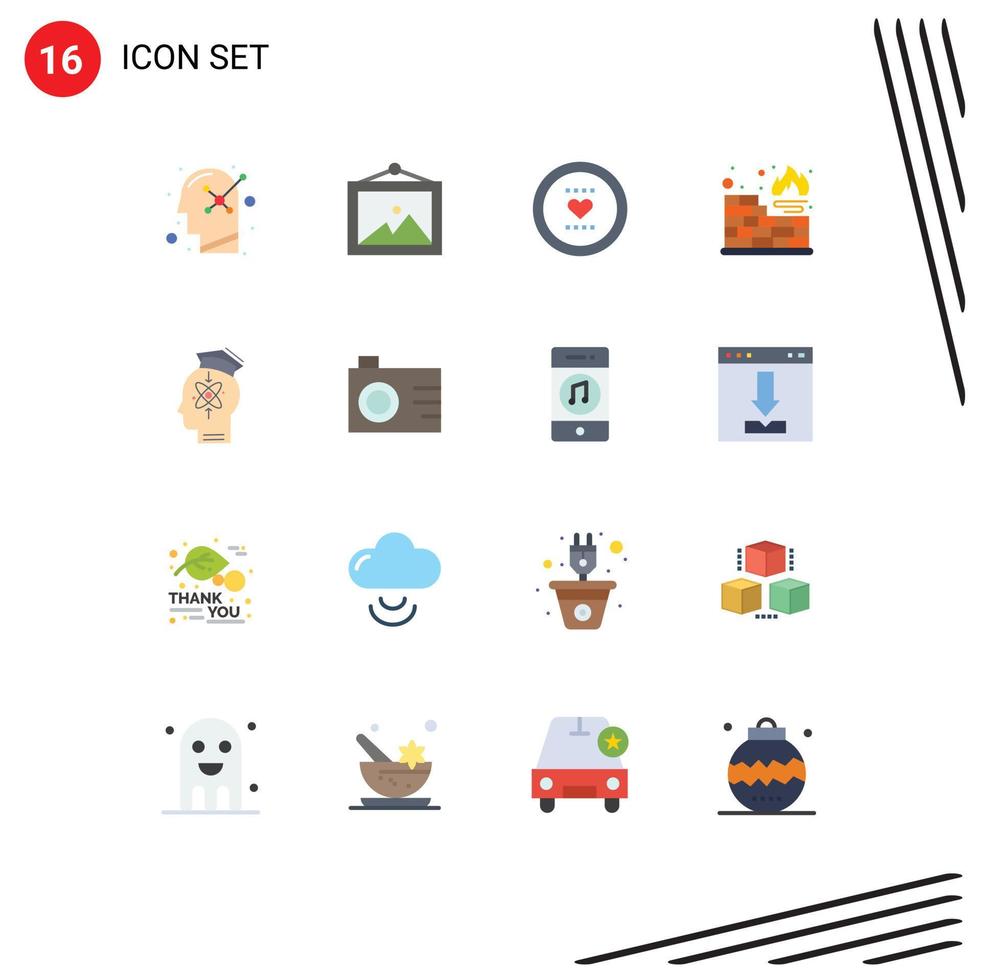 16 Universal Flat Color Signs Symbols of human capability heart protection database Editable Pack of Creative Vector Design Elements