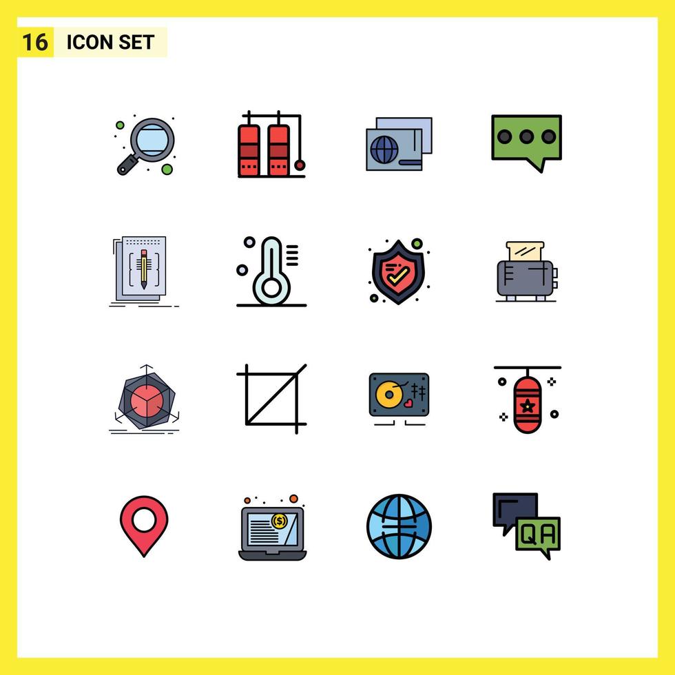 Pack of 16 creative Flat Color Filled Lines of editor code identity message bubble Editable Creative Vector Design Elements