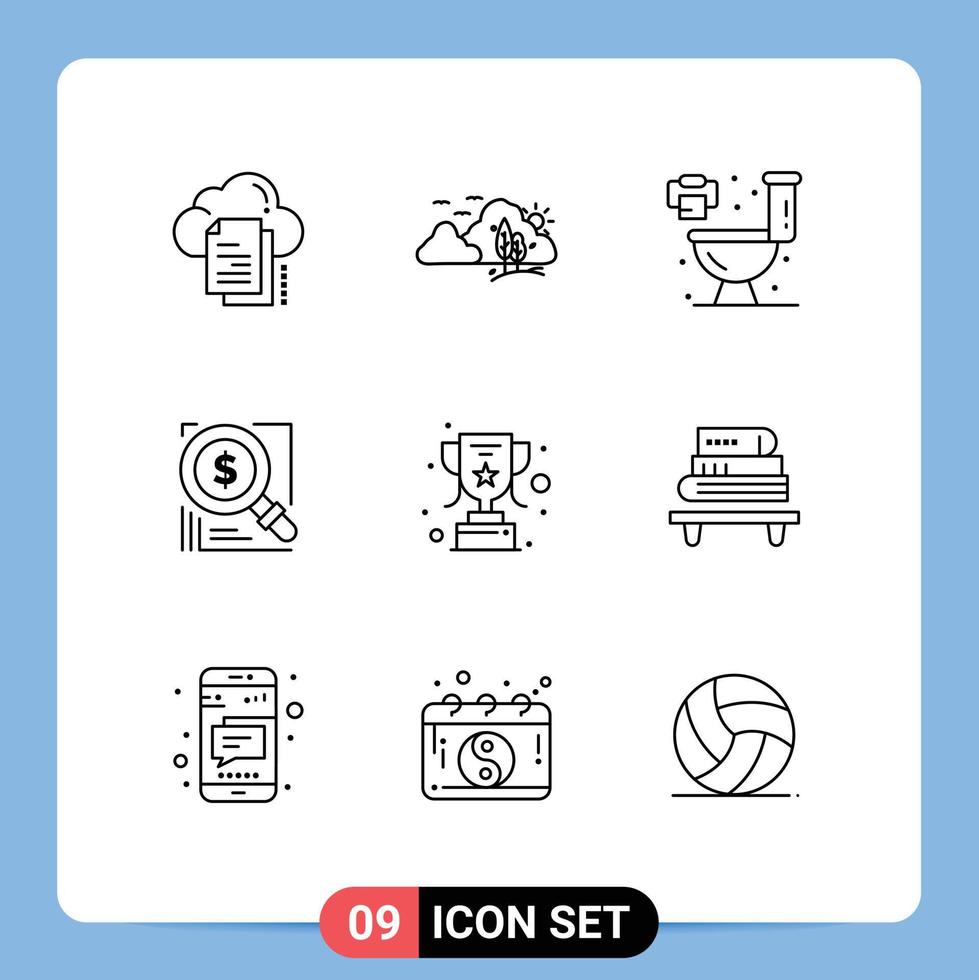 Universal Icon Symbols Group of 9 Modern Outlines of solution magnifer nature dollar toilet Editable Vector Design Elements