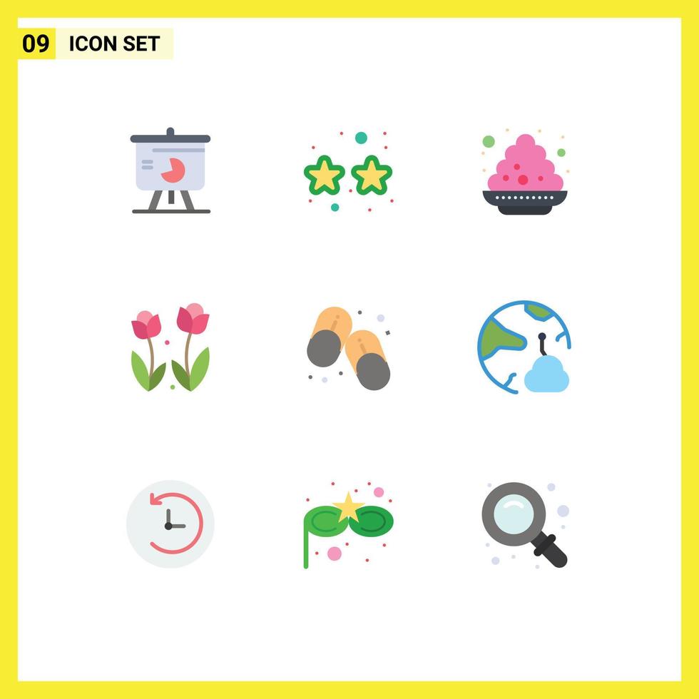 Group of 9 Flat Colors Signs and Symbols for spring nature party flower festival Editable Vector Design Elements