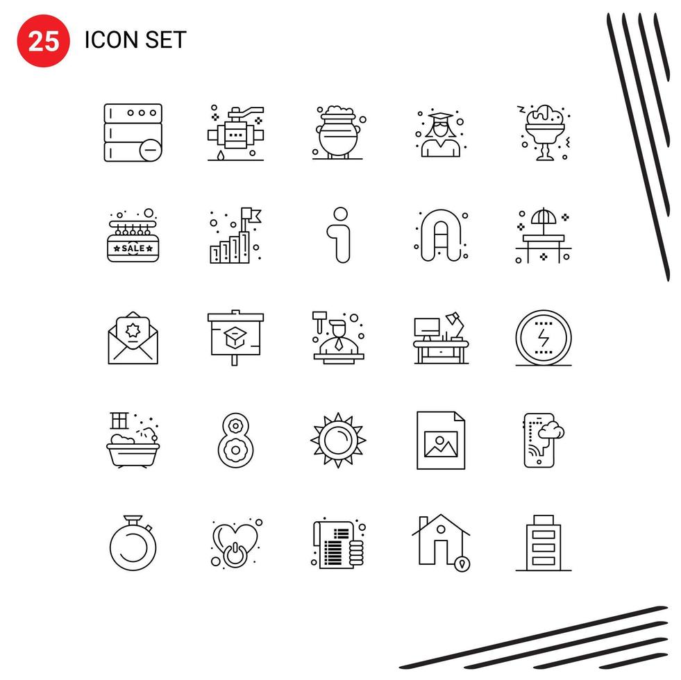 Mobile Interface Line Set of 25 Pictograms of wine school gold graduation education Editable Vector Design Elements