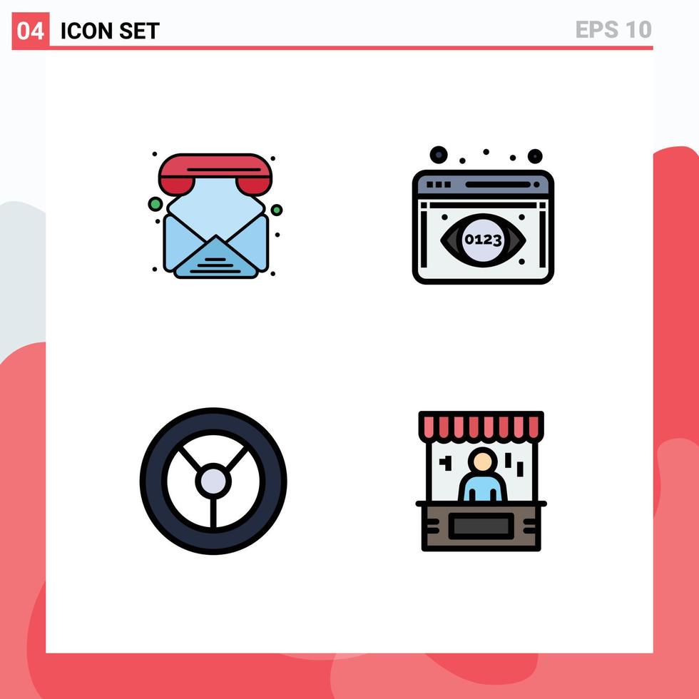 Paquete de color plano de 4 líneas de relleno de interfaz de usuario de signos y símbolos modernos de contactos que anuncian visualización de datos de llamadas y elementos de diseño de vectores editables
