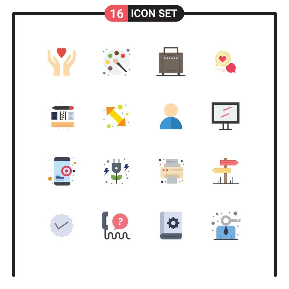 Group of 16 Flat Colors Signs and Symbols for layout creative tourist couple chat sms Editable Pack of Creative Vector Design Elements