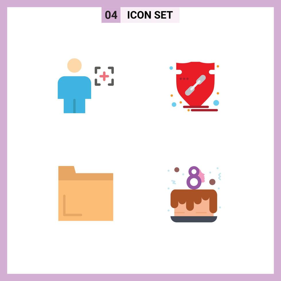 4 Thematic Vector Flat Icons and Editable Symbols of avatar shield image verify folder Editable Vector Design Elements