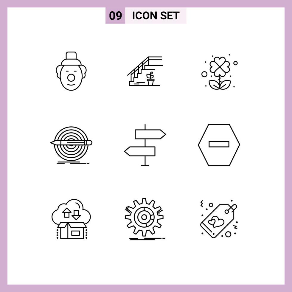Stock Vector Icon Pack of 9 Line Signs and Symbols for arrows target clover set goal Editable Vector Design Elements