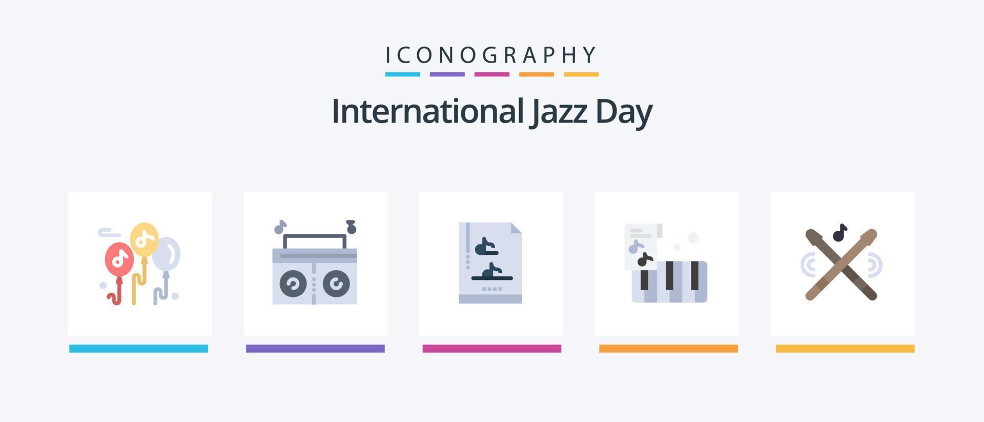 International Jazz Day Flat 5 Icon Pack Including . sticks. multimedia. music. drum. Creative Icons Design vector