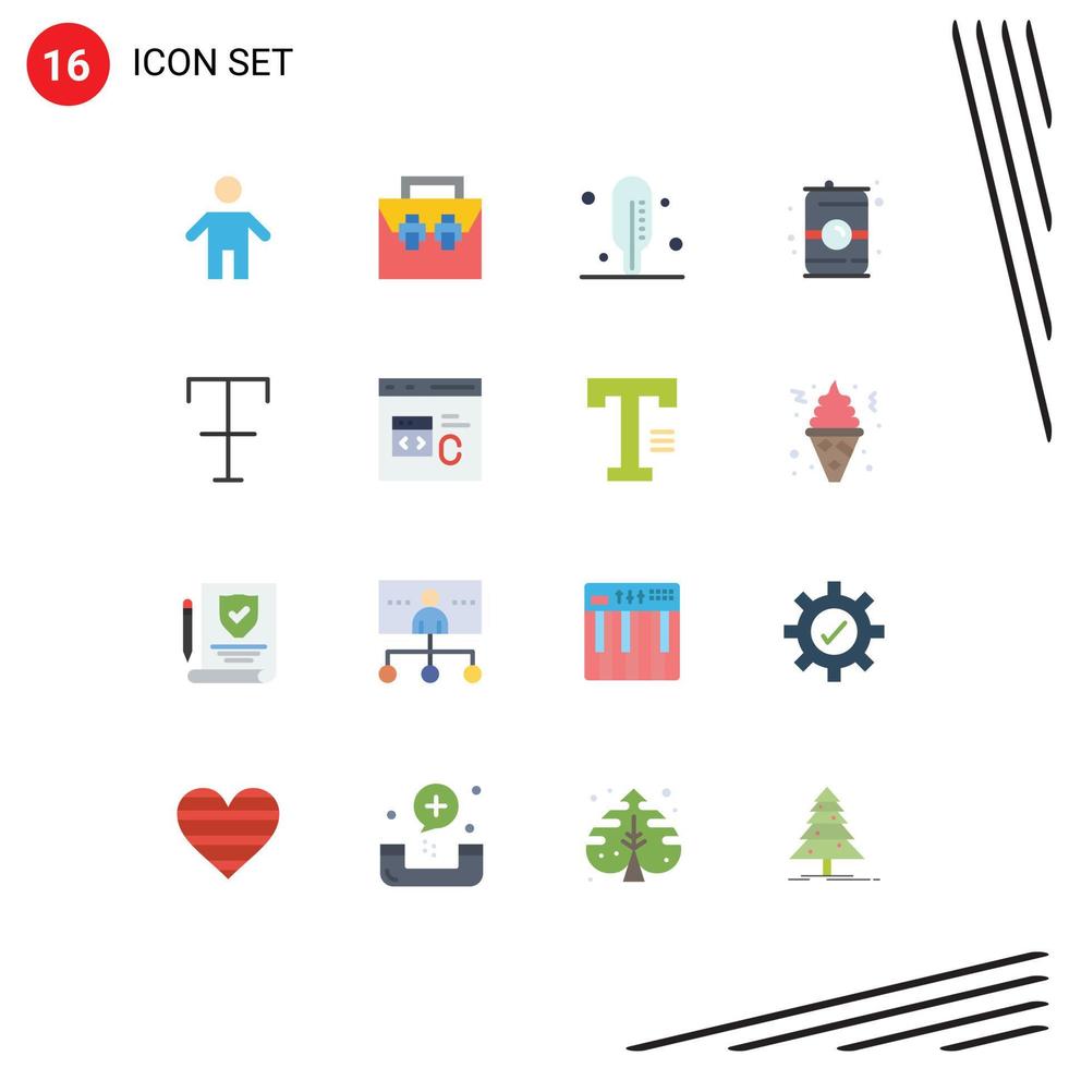 Pictogram Set of 16 Simple Flat Colors of strike font toolkit water food Editable Pack of Creative Vector Design Elements