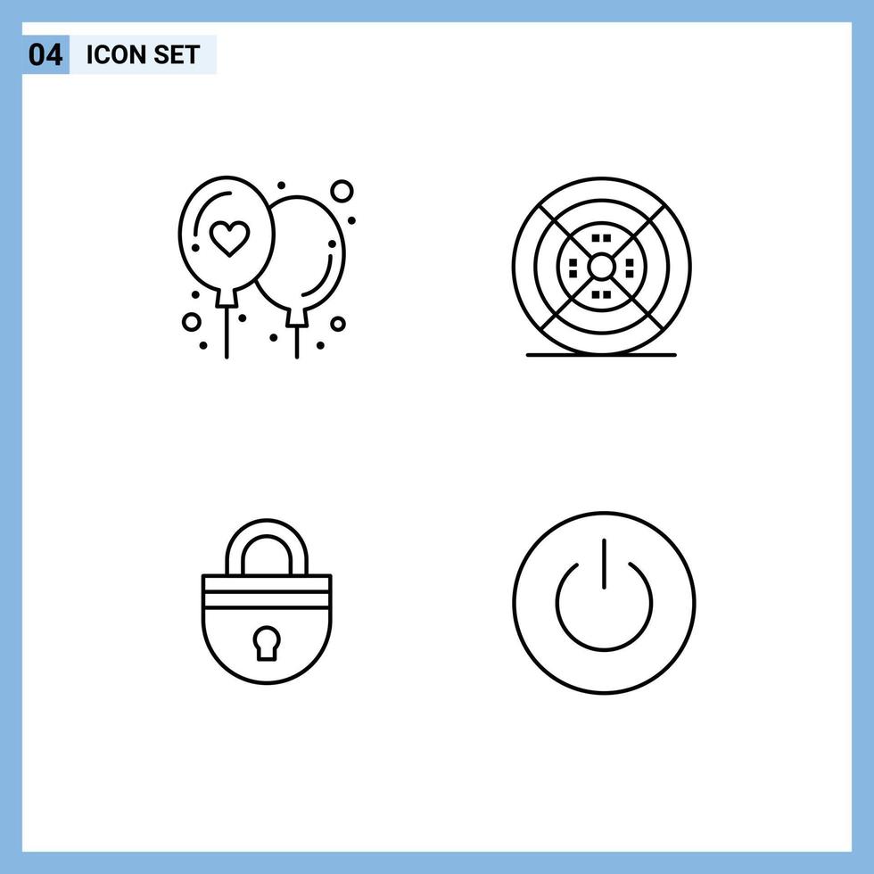 Set of 4 Modern UI Icons Symbols Signs for affection password film print login Editable Vector Design Elements
