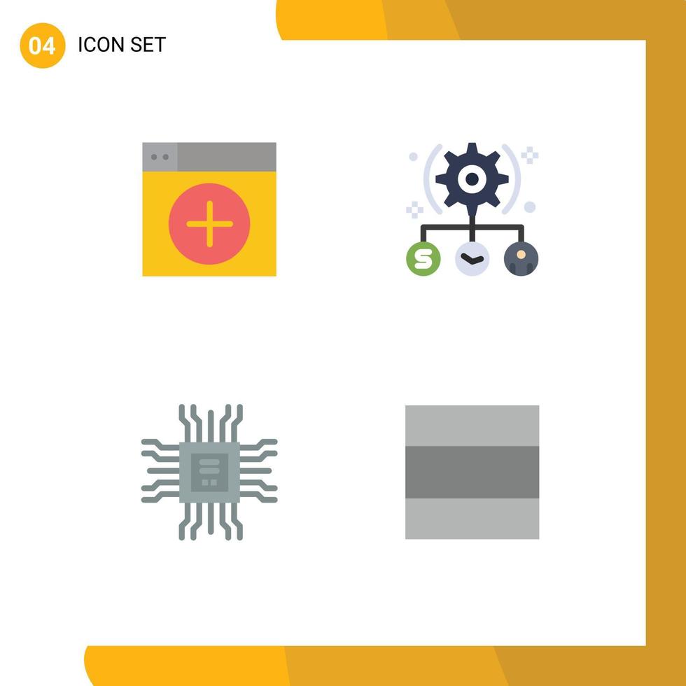 4 iconos planos universales establecidos para aplicaciones web y móviles agregan gráficos de usuario a elementos de diseño vectorial editables de cpu vector