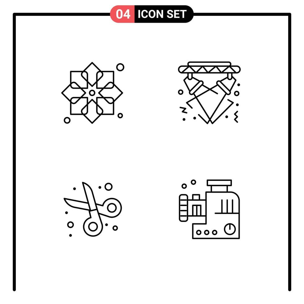 Stock Vector Icon Pack of 4 Line Signs and Symbols for ribbon event fabric lights cut Editable Vector Design Elements