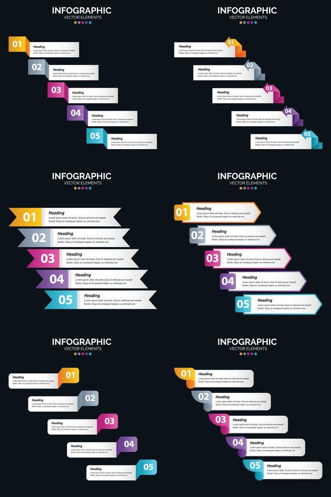Vector 6 Infographics Pack Presentation slide template 5 Steps cycle diagrams and timelines