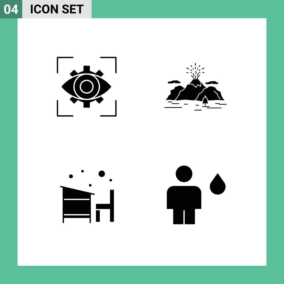 4 Thematic Vector Solid Glyphs and Editable Symbols of eyesight blast view hill desk Editable Vector Design Elements