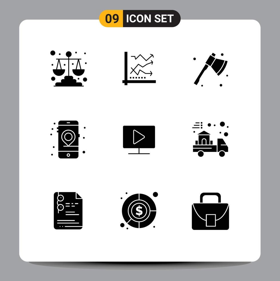 Group of 9 Modern Solid Glyphs Set for seo location chart gps camping Editable Vector Design Elements