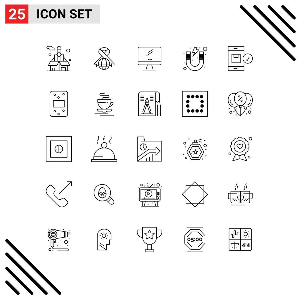 Modern Set of 25 Lines Pictograph of study magnet computer learn pc Editable Vector Design Elements