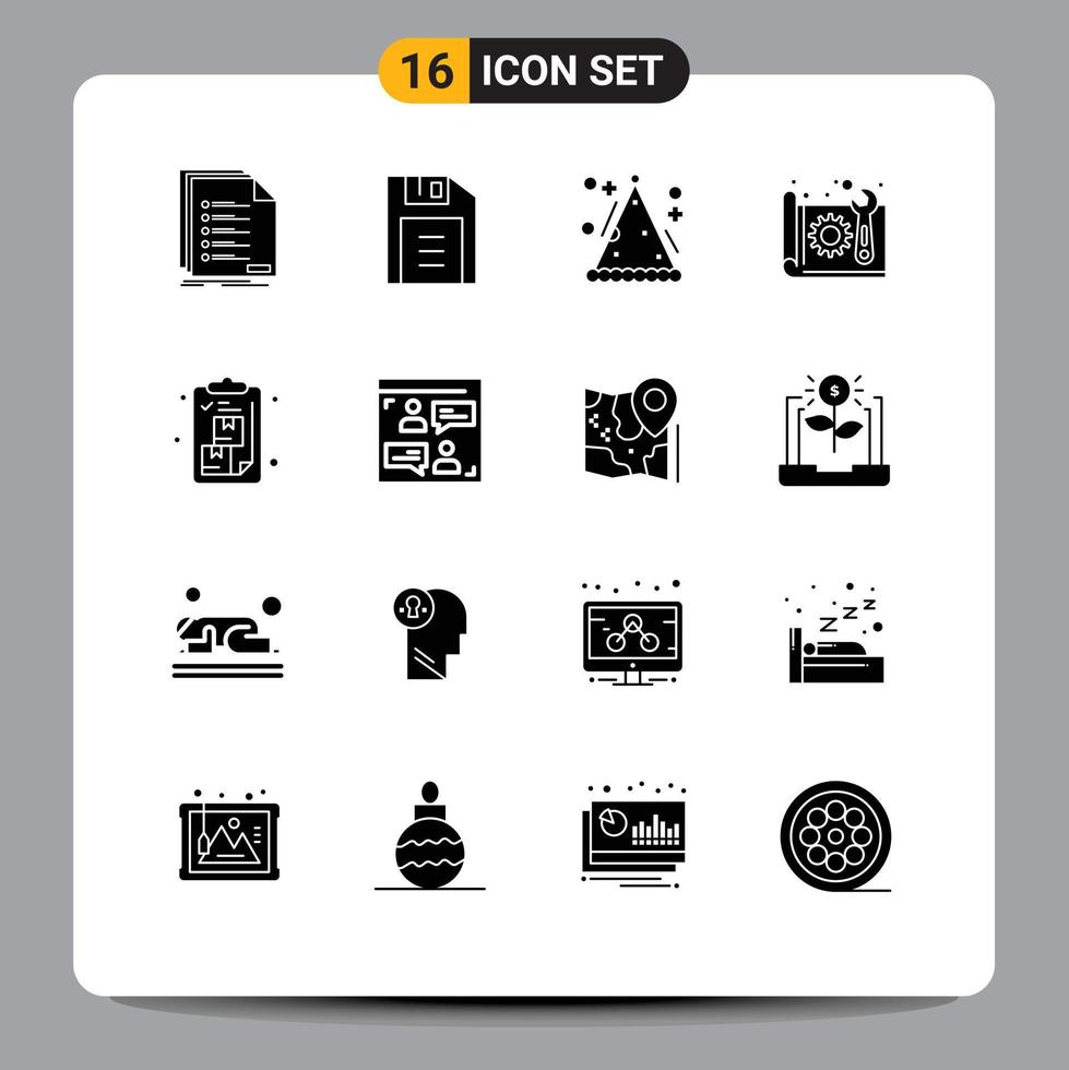 User Interface Pack of 16 Basic Solid Glyphs of box paper cone construction architecture Editable Vector Design Elements
