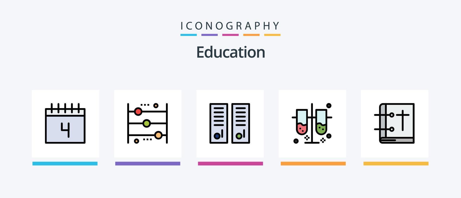 la línea de educación llenó el paquete de 5 íconos que incluye el sistema. planeta. aprendizaje. orbita. éxito. diseño de iconos creativos vector