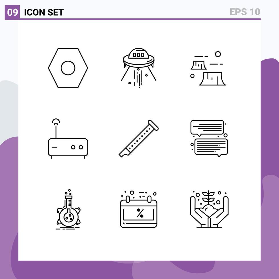 User Interface Pack of 9 Basic Outlines of flute router factory modem environment Editable Vector Design Elements