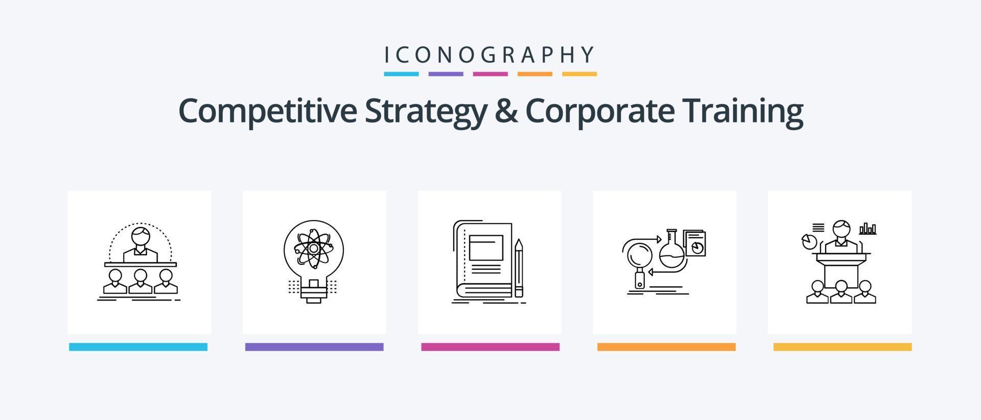 Competitive Strategy And Corporate Training Line 5 Icon Pack Including network. development. meeting. ruler. learn. Creative Icons Design vector