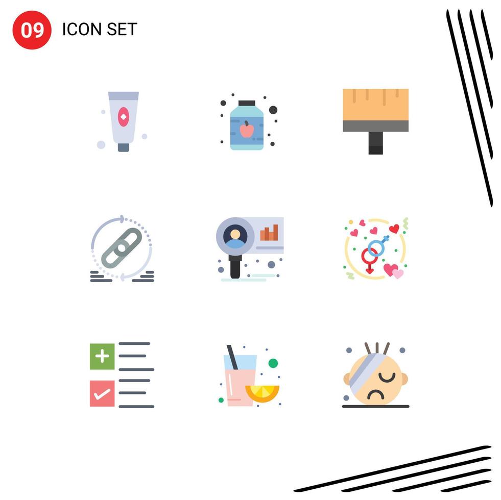 Universal Icon Symbols Group of 9 Modern Flat Colors of diagram refresh brush website hyperlink Editable Vector Design Elements