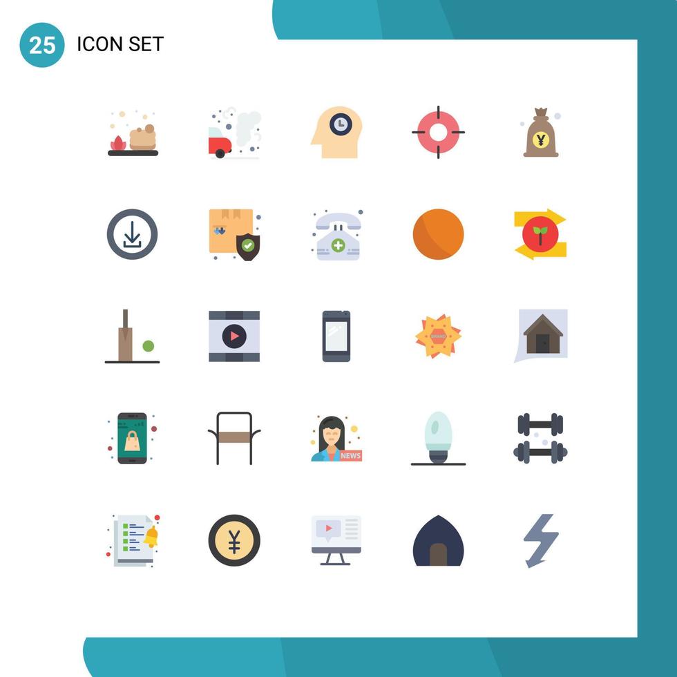 grupo de 25 signos y símbolos de colores planos para elementos de diseño de vectores editables de ubicación de ux de cabeza de yen japonés
