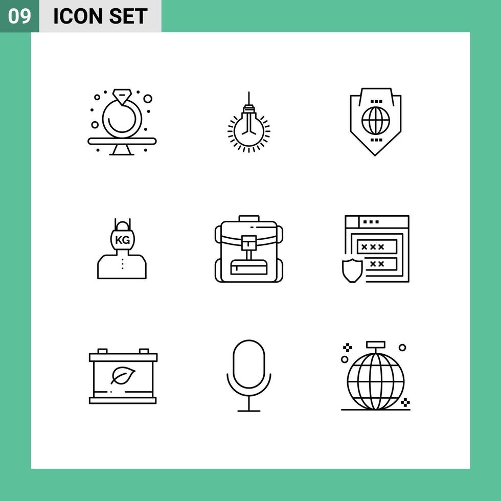 User Interface Pack of 9 Basic Outlines of problem head tips shield protection Editable Vector Design Elements