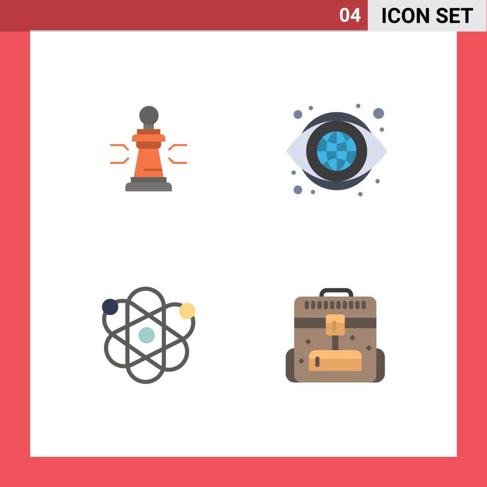 4 Universal Flat Icon Signs Symbols of chess look figures tactic atom Editable Vector Design Elements