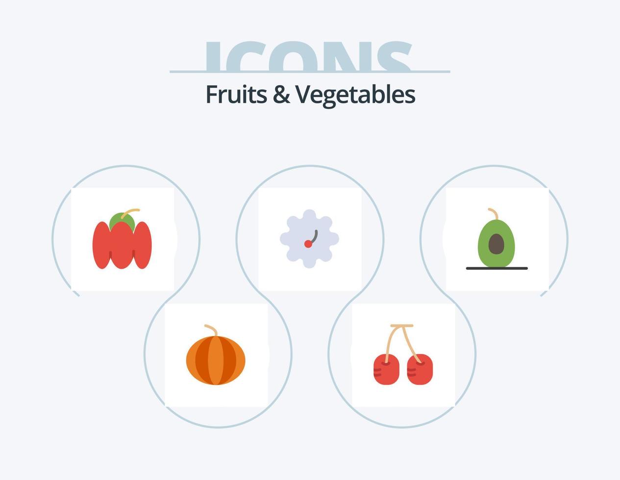 diseño de icono de paquete de 5 iconos planos de frutas y verduras. . vegetales. . alimento vector